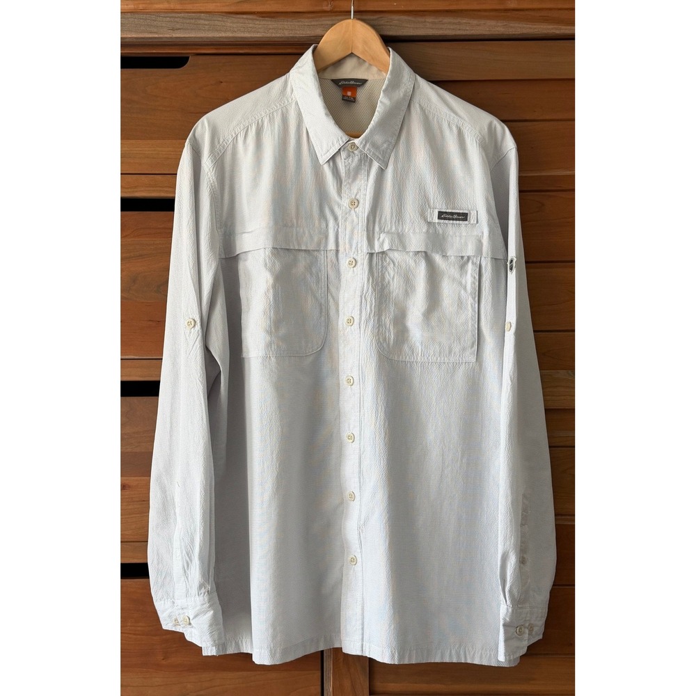 Men's Eddie Bauer Size TALL XL Sport Shop LS Ripstop Shirt White Gray Fishing